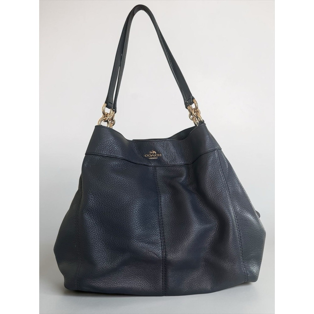 Coach Lexy F23511 Pebbled Leather Shoulder Hobo Bag Dark Gray Gold EUC